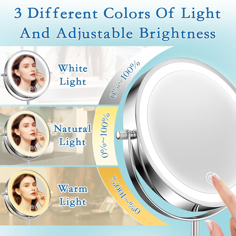Vanity Mirror with Lights 7" Rechargeable 1x/10x Lighted Makeup Mirror A...
