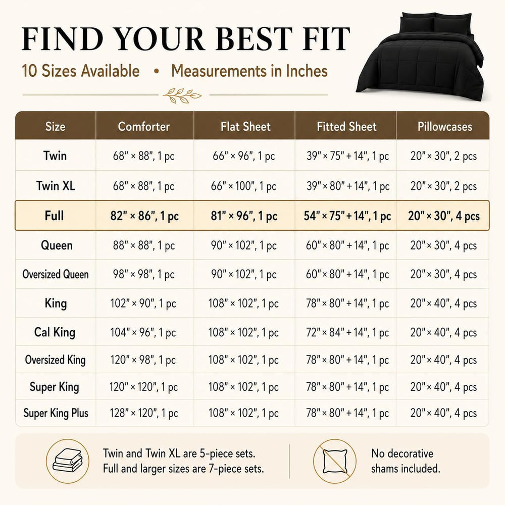 CozyLux Full Size Comforter Sets Black - 7 Pieces Bed in a Bag
