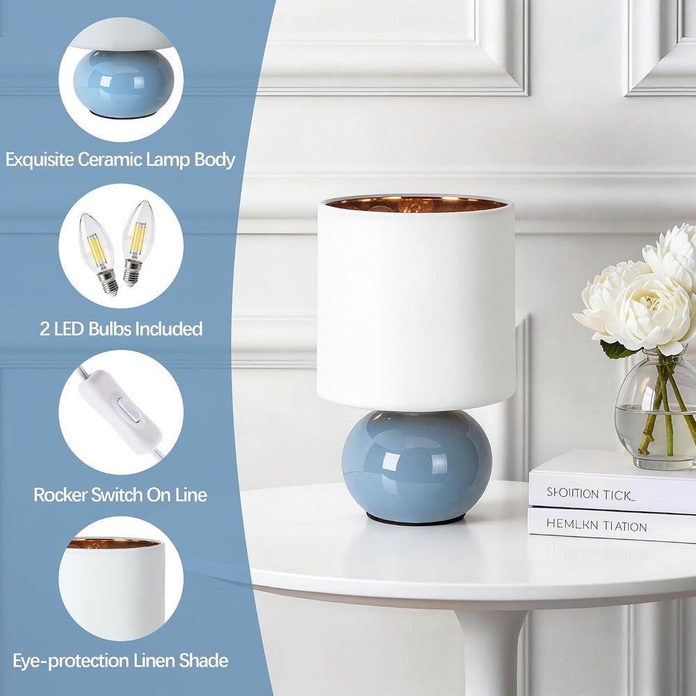 Hamucd Ceramic Table Lamps Set of 2, Modern Classic Bedside Lamps for Nightst...
