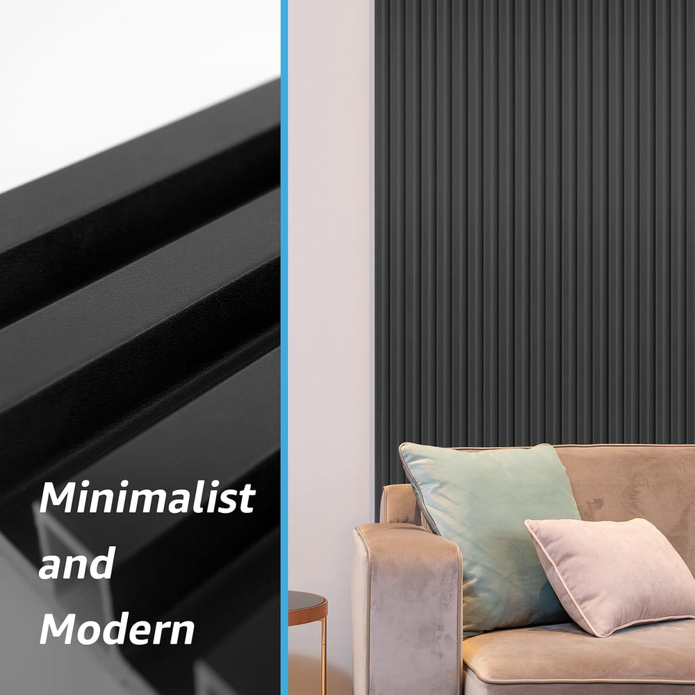 Art3d 96 x 6 Inch WPC Wood Diffuser Slat Wall Panel, 8-Pack, Matte Black