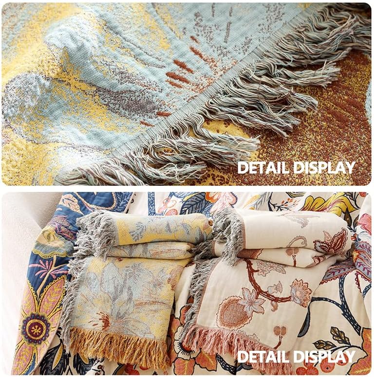 Boho Cotton Throw Blankets for Bed Couch, 100% Soft Cozy Cotton Blanket Rusti...
