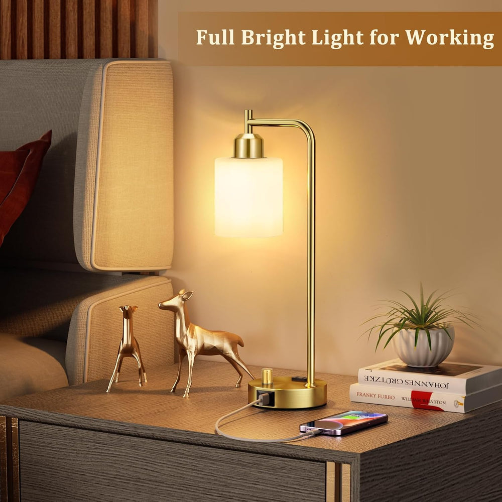 Innqoo Gold Lamp for Bedroom - Industrial Bedside Table Lamp with USB Port an...