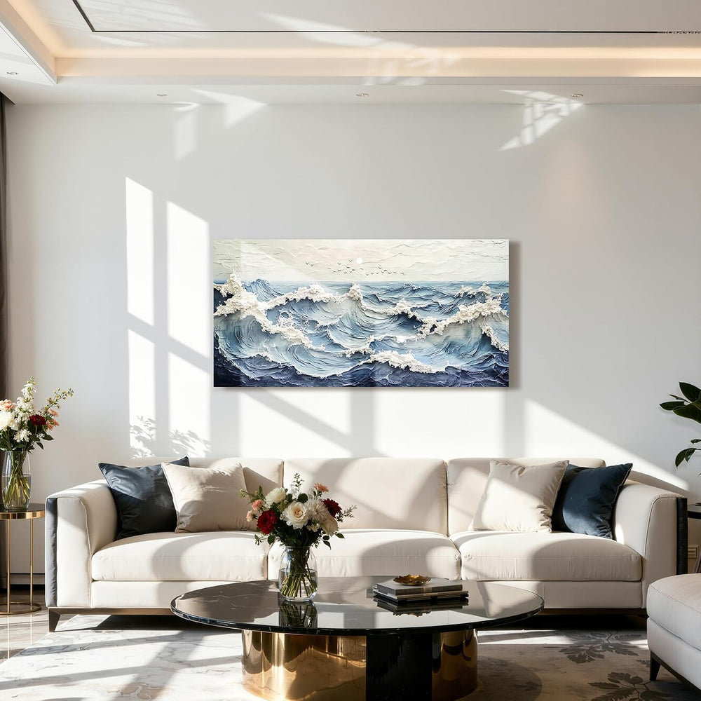 Kinetrix Modern Abstract Wave Wall Art Ocean Large Print Blue White Decor