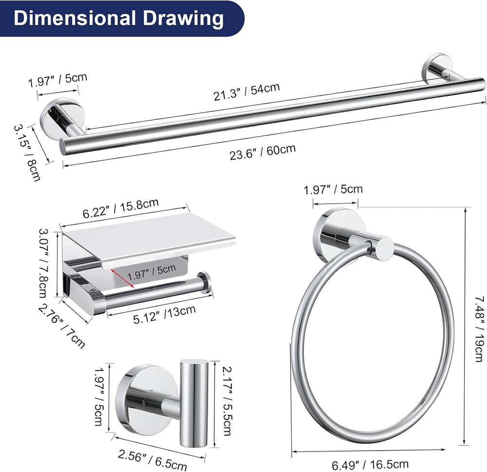 Lairuier Bathroom Hardware Set Polished Chrome Towel Holder Set Wall Mount