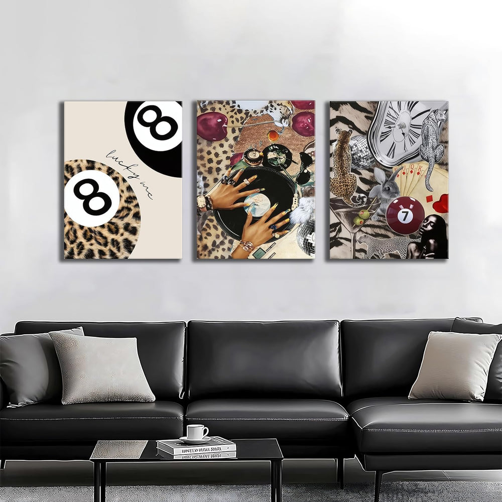 Trendy Leopard Wall Art Set of 3 Cheetah Canvas Aesthetic Wall Decor Funky Bl...