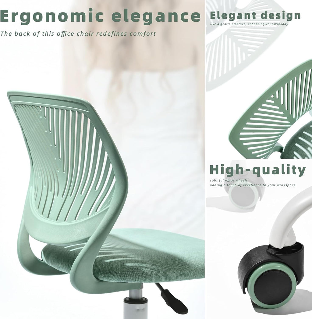 Armless Home Office Desk Chair, Colorful Task Chair with Soft Mesh Padded Cushion, Height Adjustable Swivel Study Computer Chair for for Girls Boys Teens (Green-1, 1PC)