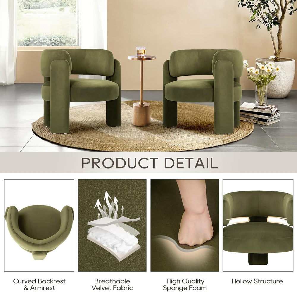COLAMY Modern Accent Chair,Upholstered Barrel Chair with Curved Back,Green