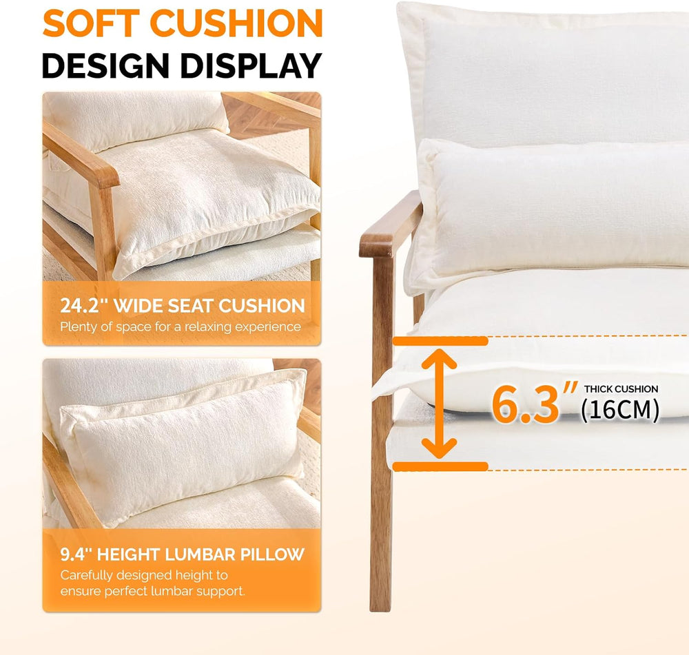 VINGLI Mid-Century Modern Cloud Accent Armchairs Set of 2 with Lumbar Pillow,...