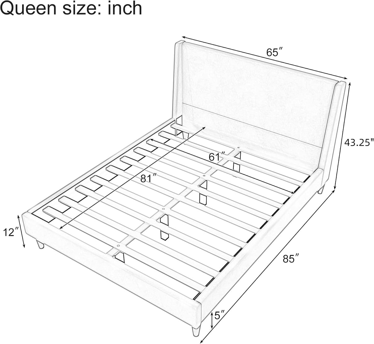 Modern Boucle Upholstered Platform Bed, with Wingback Headboard and Walnut Wooden Legs, No Box Spring Needed, Queen Size, White
