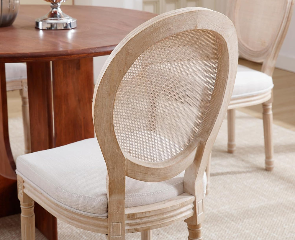 chairus Farmhouse Dining Chairs Set of 2, Round Rattan Back French Country Di...