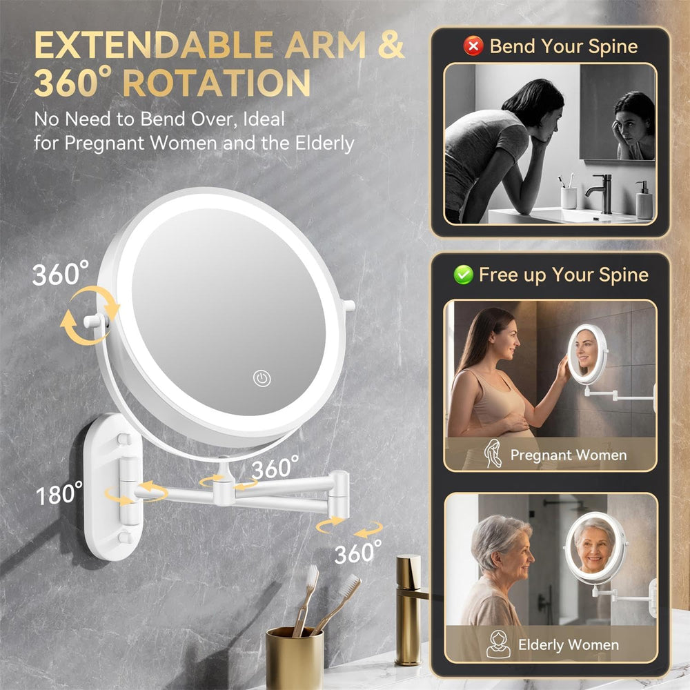 Auxmir 1X/20X Wall Mounted Makeup Mirror, 8" Rechargeable Magnifying Mirror