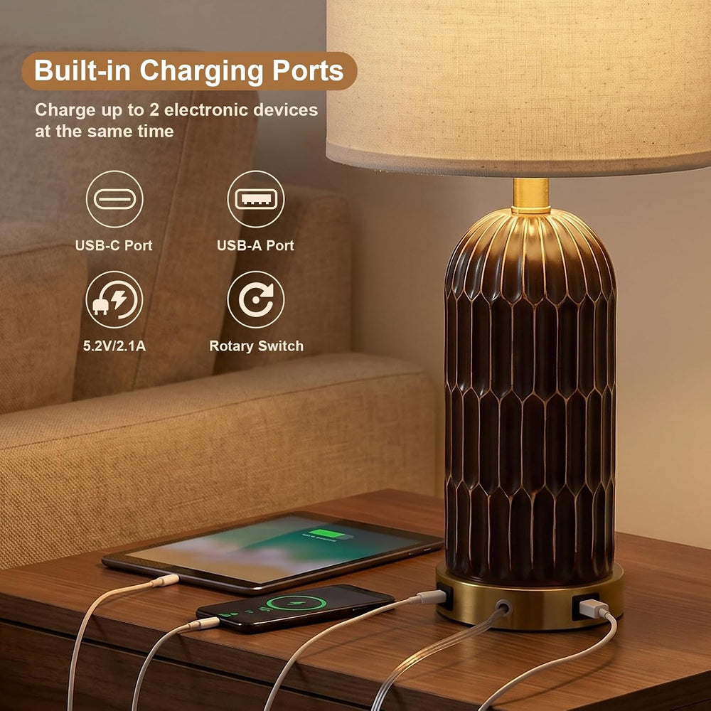 OYEARS 22.5" Bedside Table Lamps Set of 2, Farmhouse Table Lamp with USB...