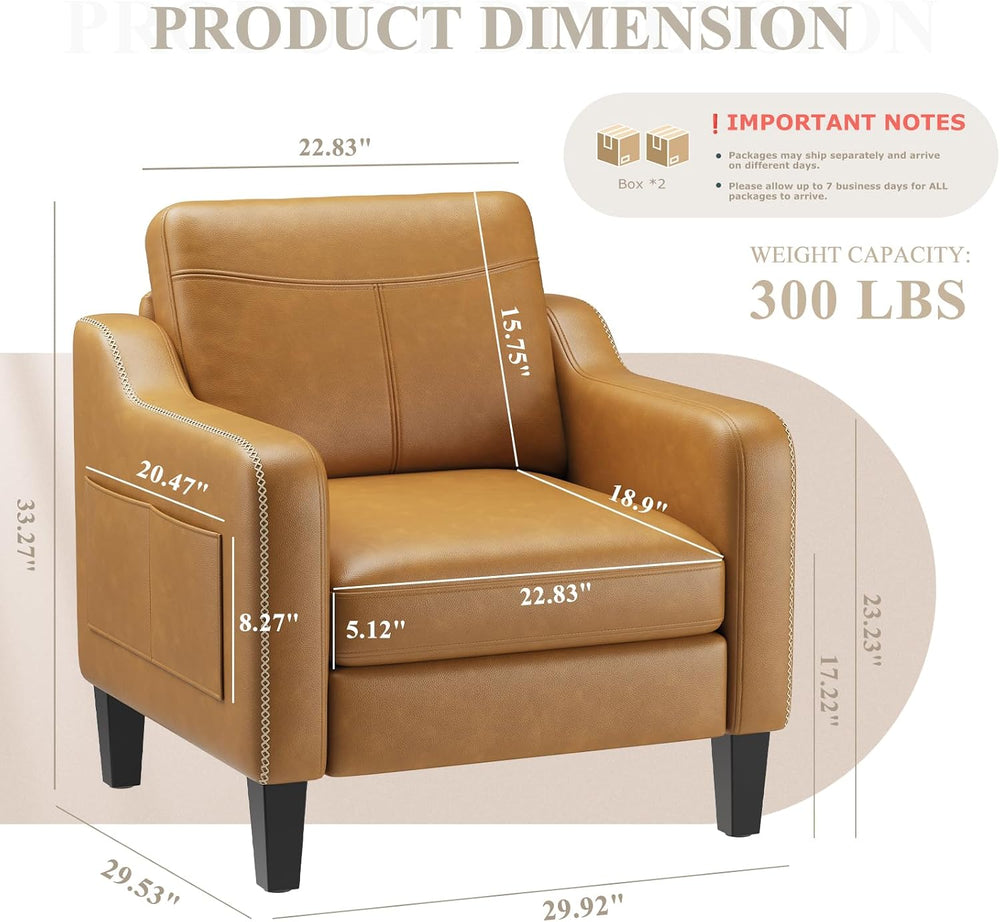 MALOL PU Leather Accent Chair Set of 2 with Solid Wood Frame, Brown