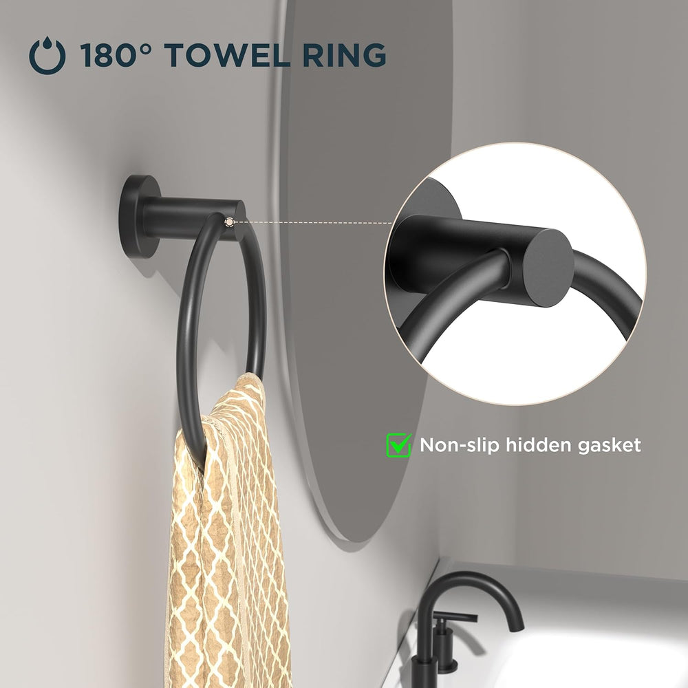 FORIOUS Towel Ring for Bathroom, SUS304 Stainless Steel, 2 Pack Matte Black