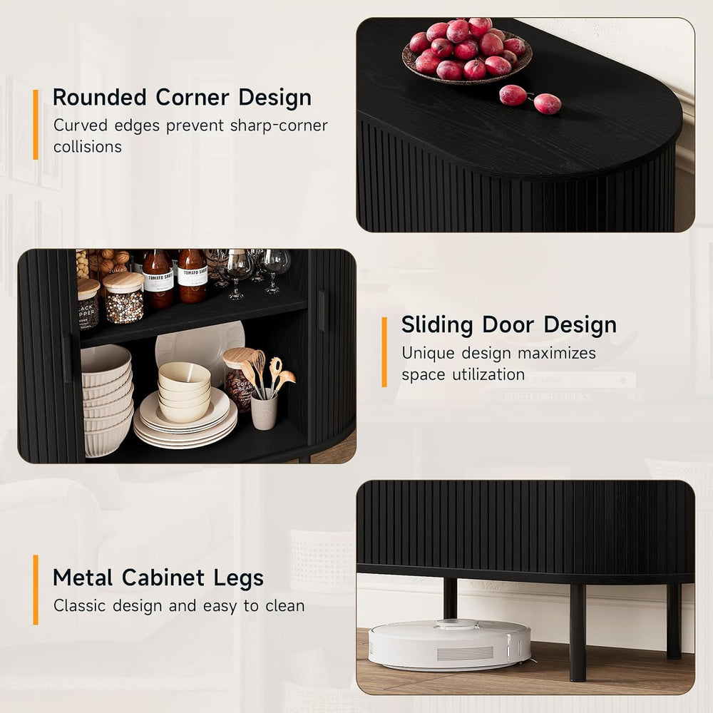 ComfyCorner 31.5" Fluted Buffet Sideboard Cabinet with Sliding Door, Black