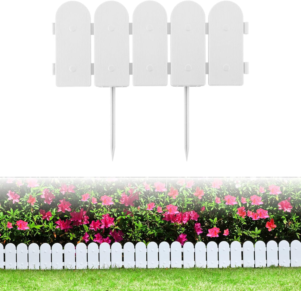 Evelyne Garden Border Edging: Wooden Fence Design - 8pcs White Yard Landscapi...