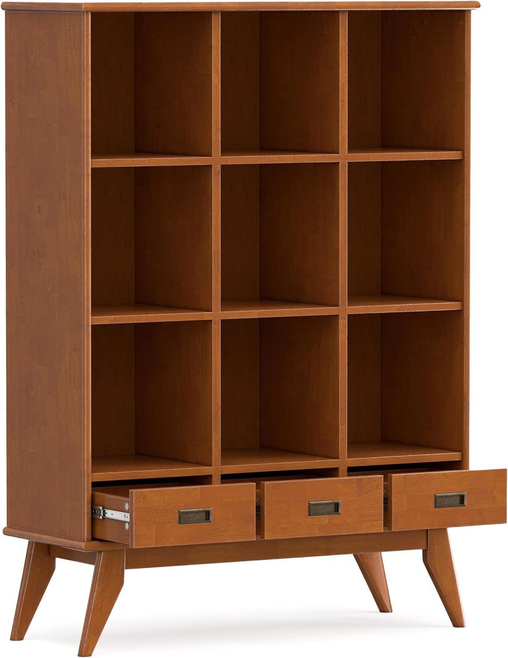 SIMPLIHOME Draper 58" Tall Solid Wood 9-Cube Bookcase in Teak Brown