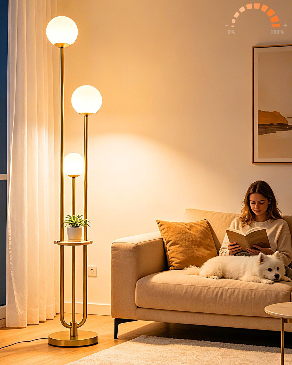 63IN Dimmable Gold Floor Lamp with Shelf Mid Century Standing Lamps with 3000...