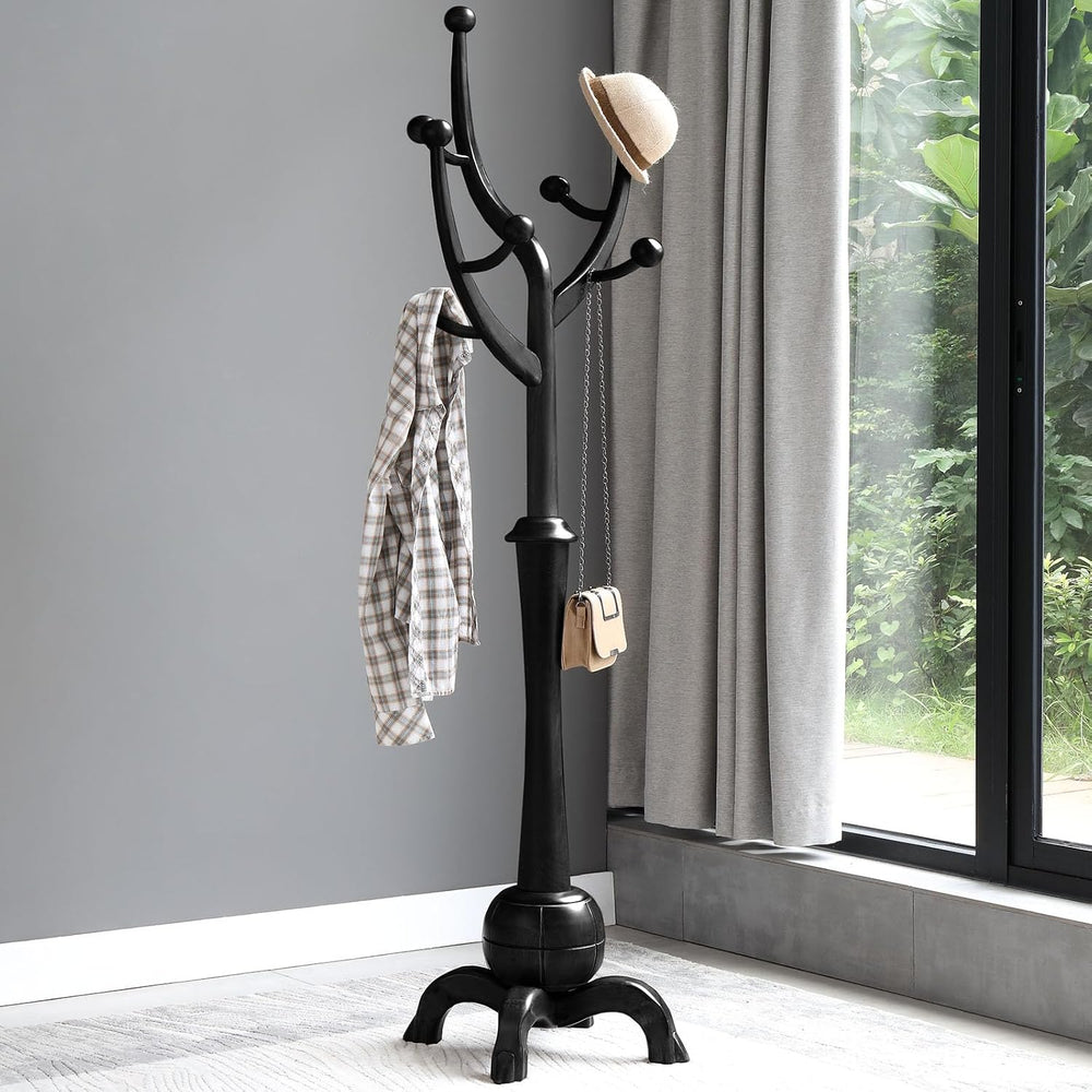 Bekrvio Black Freestanding Wood Coat Rack with 8 Hooks