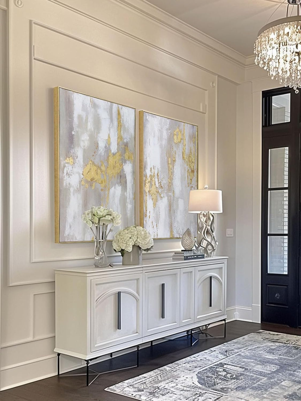 Zessonic Modern Gold and Neutral Abstract Textured Large Wall Art,24"x36...