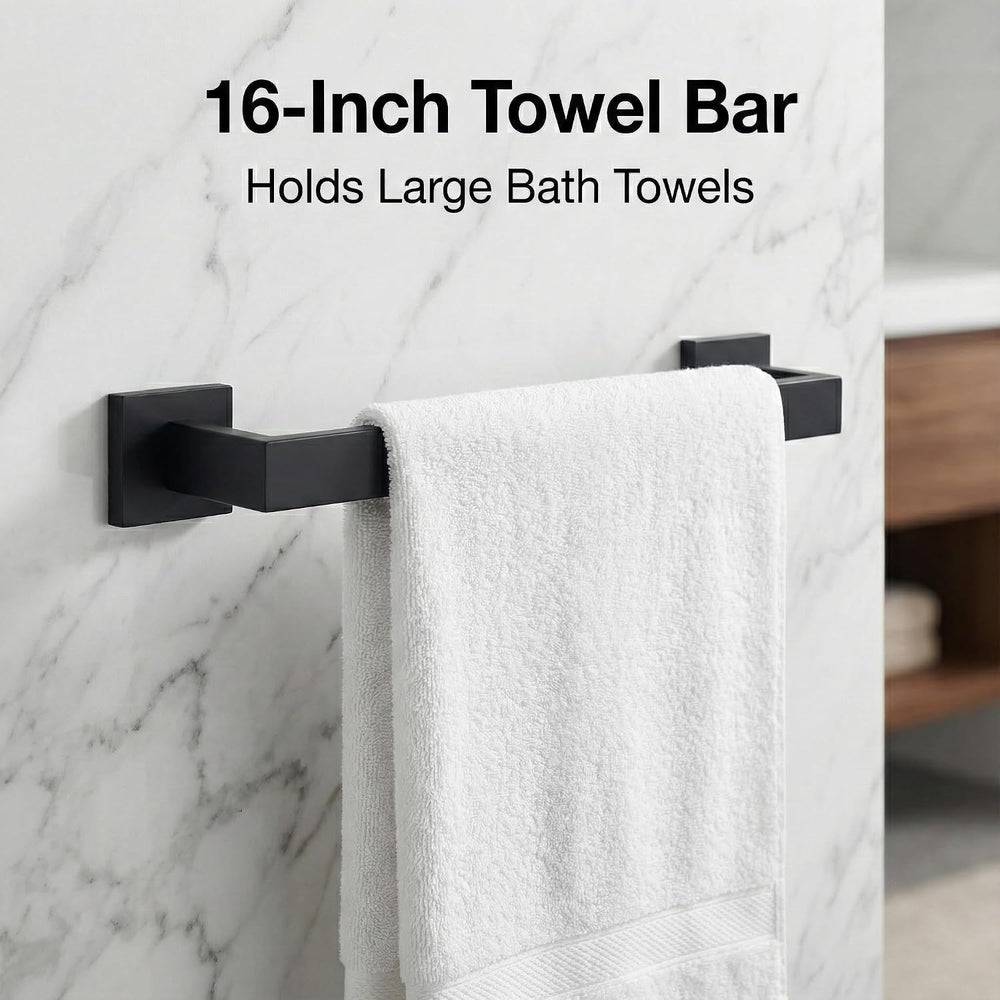 5-Piece Bathroom Hardware Set, 16 in Towel Bar, Matte Black