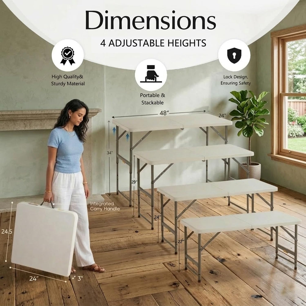 4 Foot Folding Table,4-Height Adjustable Small Card Table, White