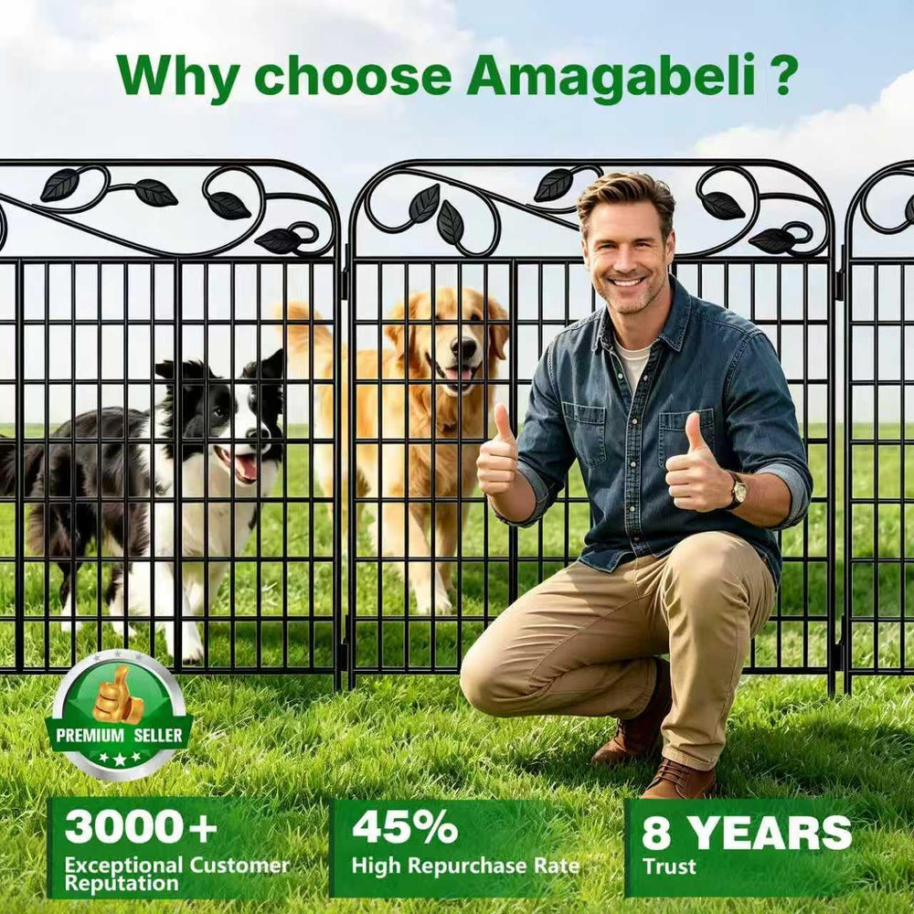AMAGABELI 4 Panels 44 in(H )X 12 ft(L) Decorative Garden Fence Gate,Dog Fence...