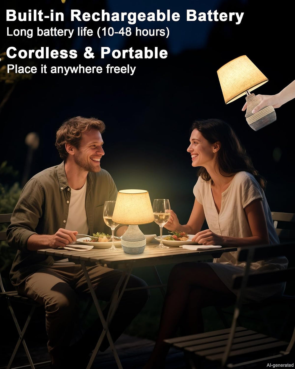 10" H Small Rechargeable Cordless Ceramic Table Lamp, Coastal