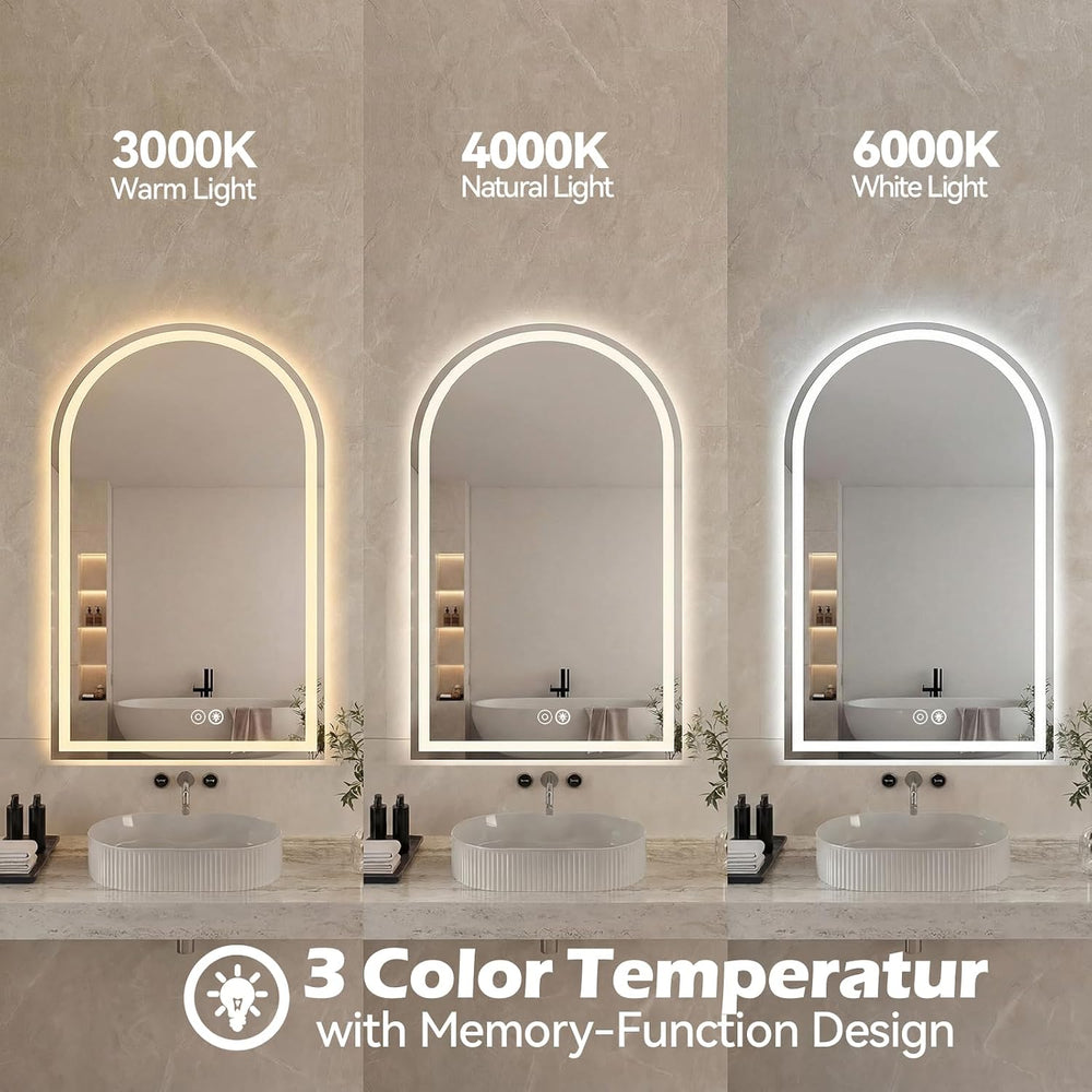 Arched LED Bathroom Mirror with Lights, 28x20 Inch Vanity Mirror