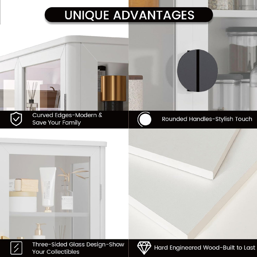 NEWOWNDS Display Wall Storage Cabinets for Laundry Room with Tempered Glass