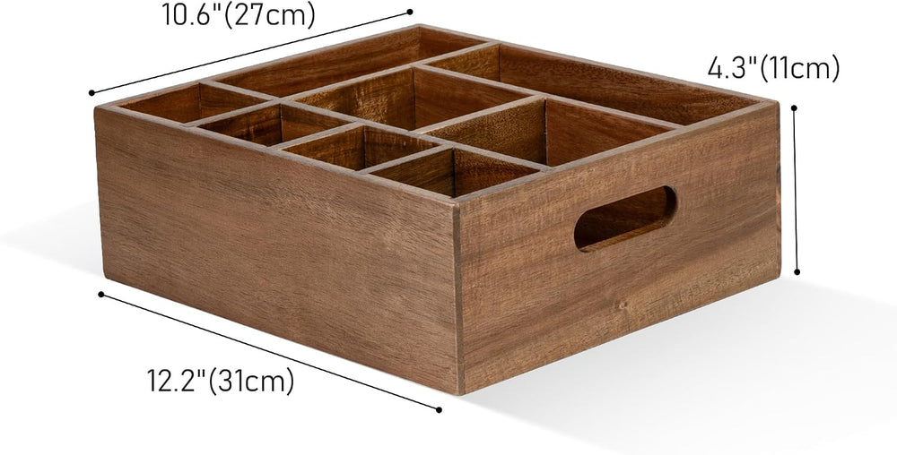 VaeFae Acacia Silverware Caddy, Utensil Holder with Handle