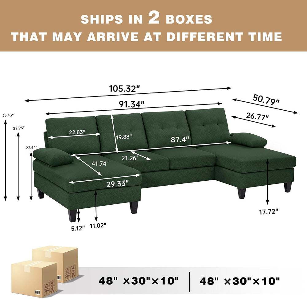Sectional Couches for Living Room, Modern Linen Fibre U Shaped Sofa Couch wit...