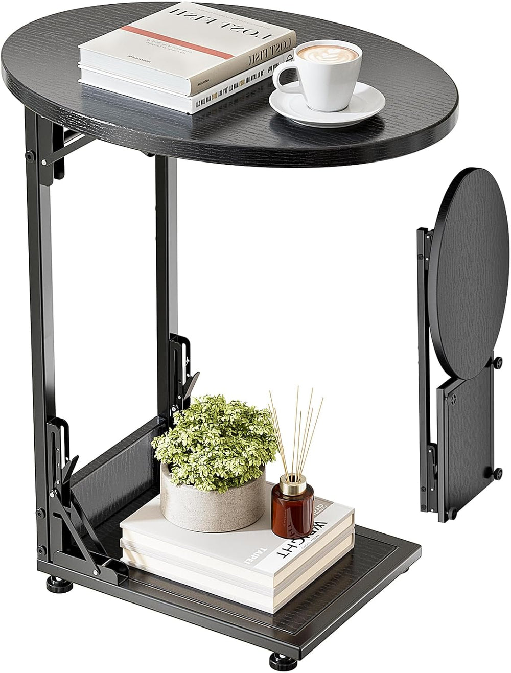 Elbourn Folding Side Table End Couch Tables, C-Shaped TV Stand for Sofa