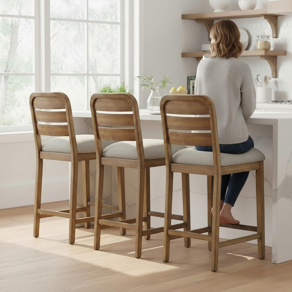 26" Farmhouse Bar Stools Set of 4, Upholstered Wooden Counter Height Bar...