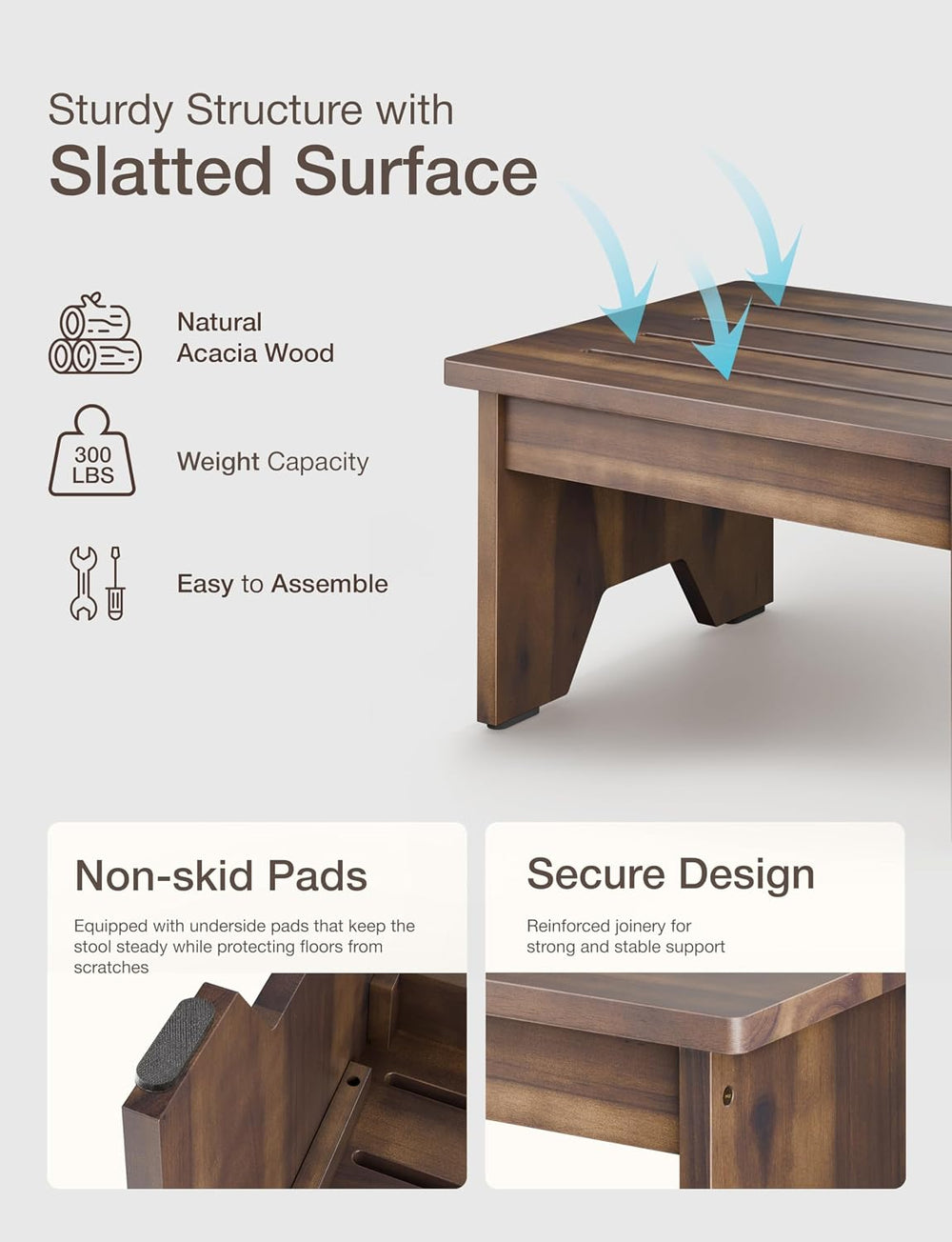 HOLANA 9" Wooden Step Stool for Adults, Assemble Required (Walnut Color)