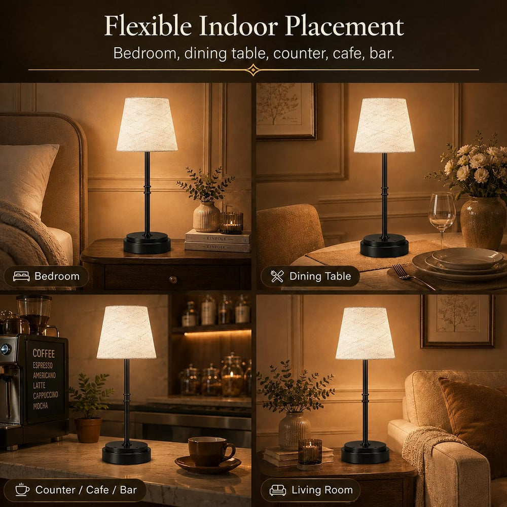 Rechargeable Cordless Table Lamp, Battery Operated Bedside Lamp, Black