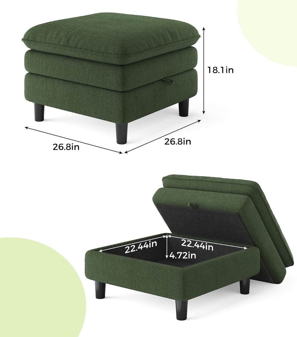 Welzona Teddy Storage Ottoman 3-Layers,26.8"Large Living Room Ottoman Cloud