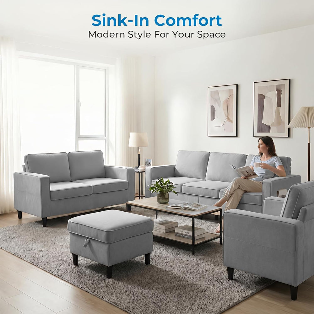 Mjkone 4-Piece Sectional Sofa Set for Living Room, Light Grey