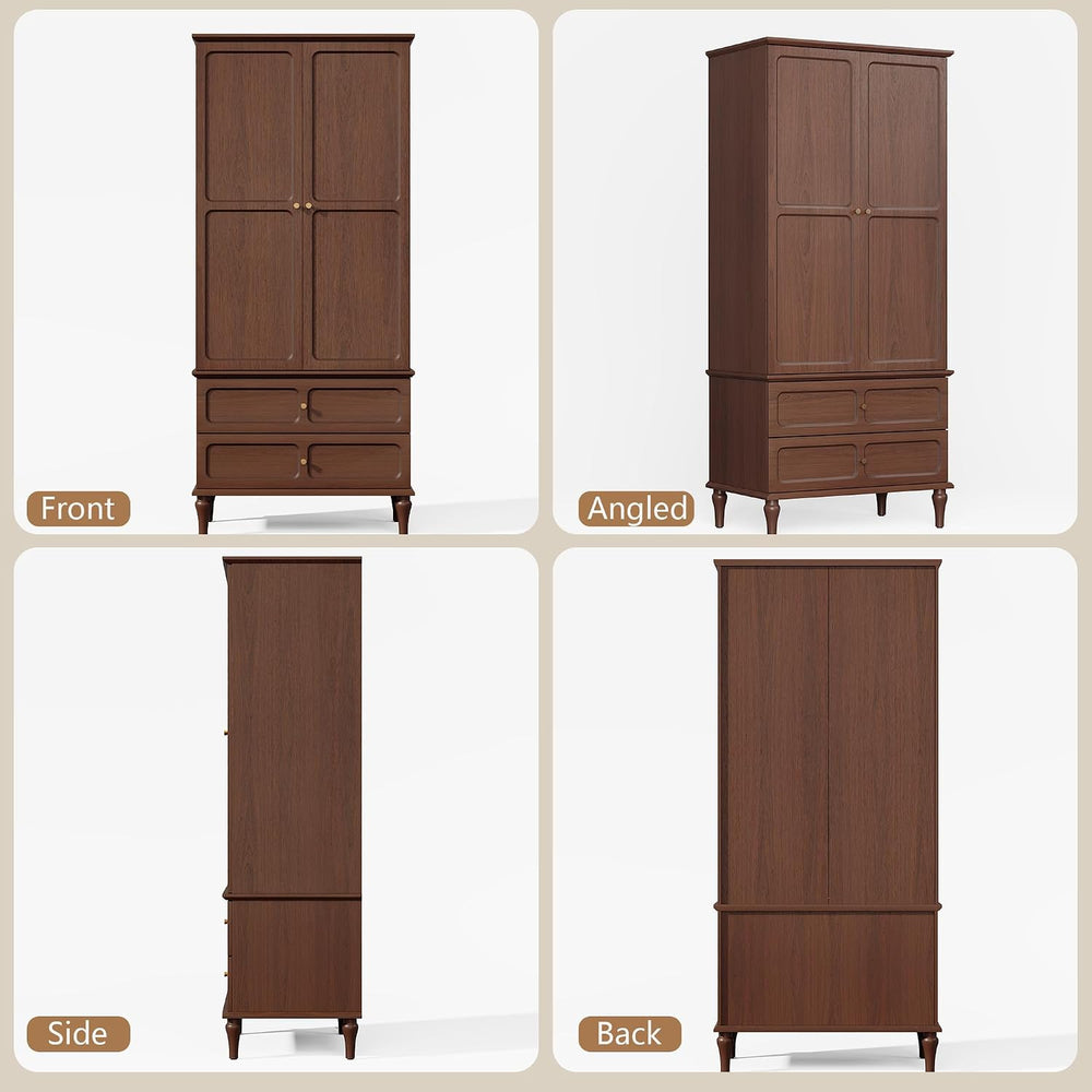 HLR 71" Wardrobe Closet Mid-Century Modern Style,Brown
