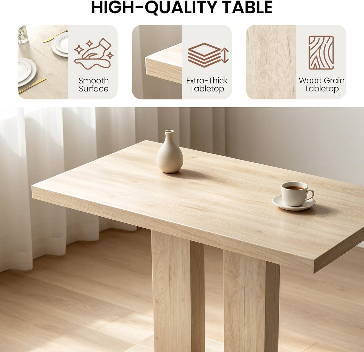 modern dining table set for 4, 46" pedestal, side view