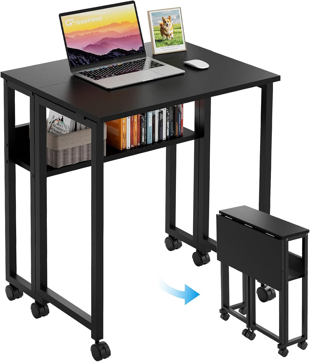GreenForest Folding Desk with Wheels, 31.5" Rolling Table for Small Spaces