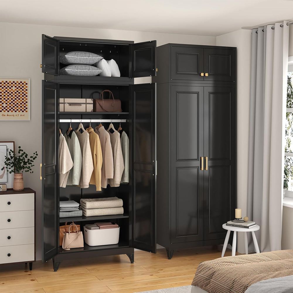 SteeLoong Metal Wardrobe Cabinet,Armoire Wardrobe Closet with Hanging Rod