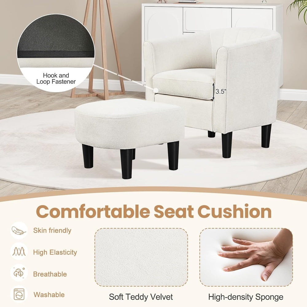 KOMFOTT Accent Chair with Ottoman, Upholstered Teddy Velvet Barrel Chair with...