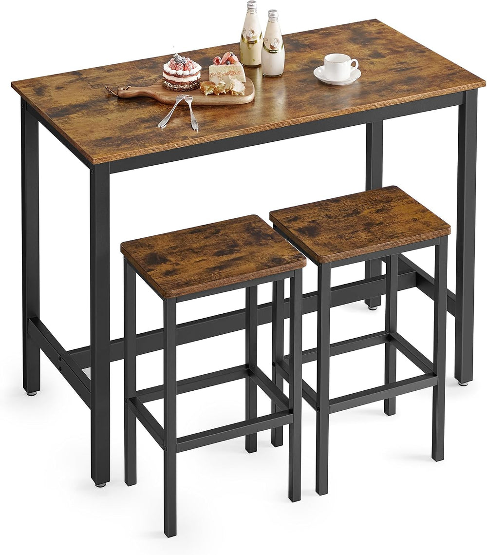 VASAGLE Bar Table Set with 2 Bar Stools, Modern Basic