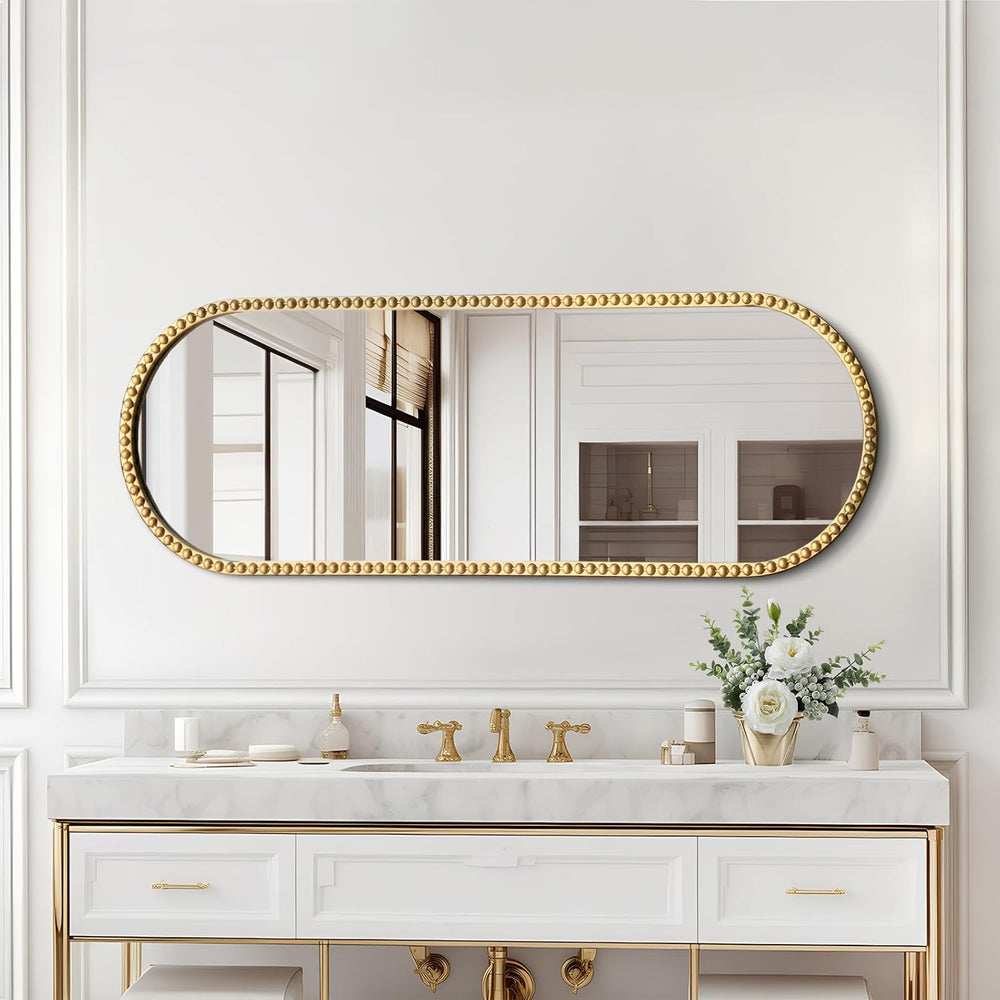 Antique Gold Full Length Mirror Oval Full Body Wall Mirror Baroque Beaded Mir...