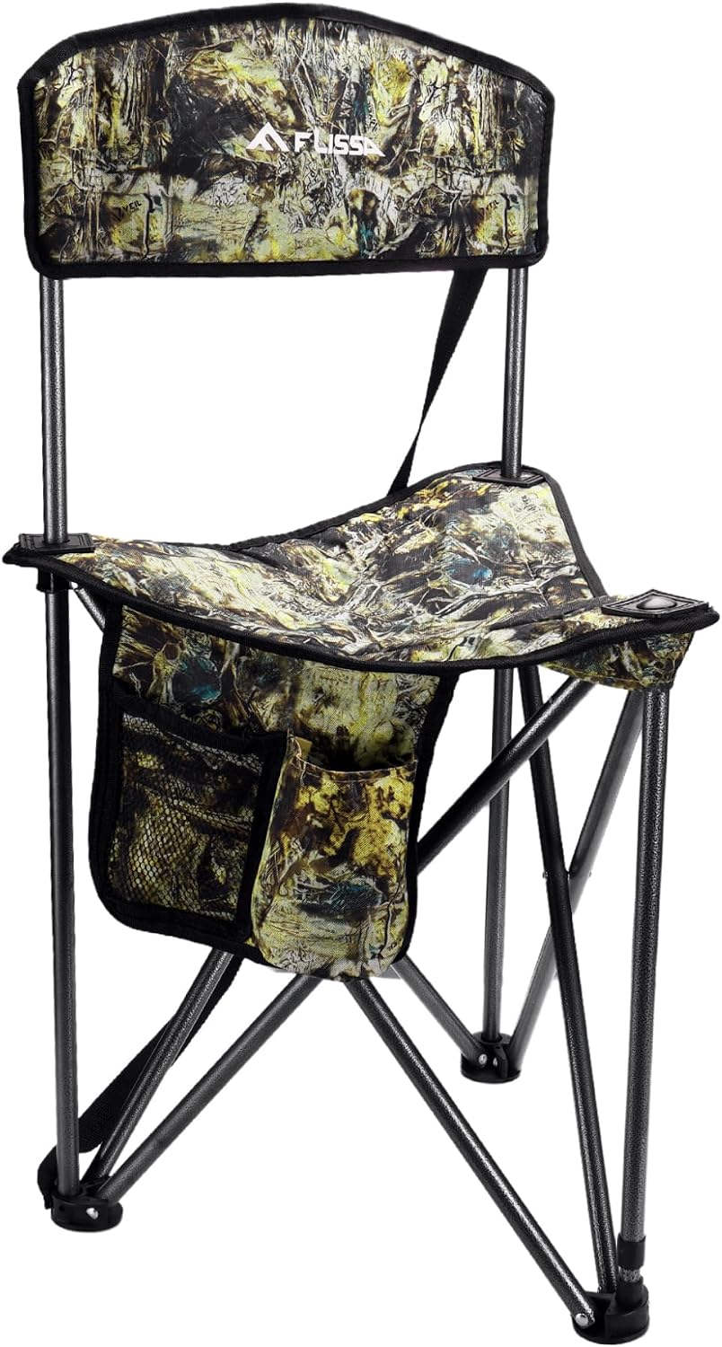 FLISSA Hunting Chair with Backrest, Folding Tripod Hunting Chair, Camo