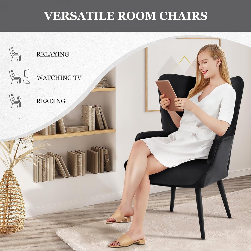 Furnimart Accent Chairs Set of 2, Black Velvet Reading Armchairs with High Ba...