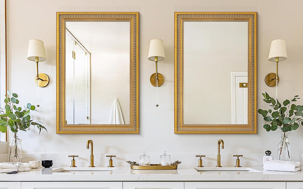 Chende Vintage Gold Rectangular Wall Mirror, 41''x29'' for Li...