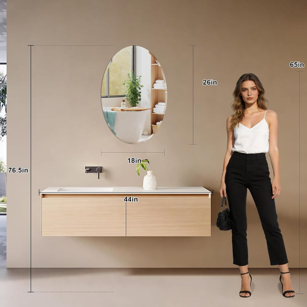 Oval Bathroom Mirror, 18X26 inch Oval Frameless Mirror,