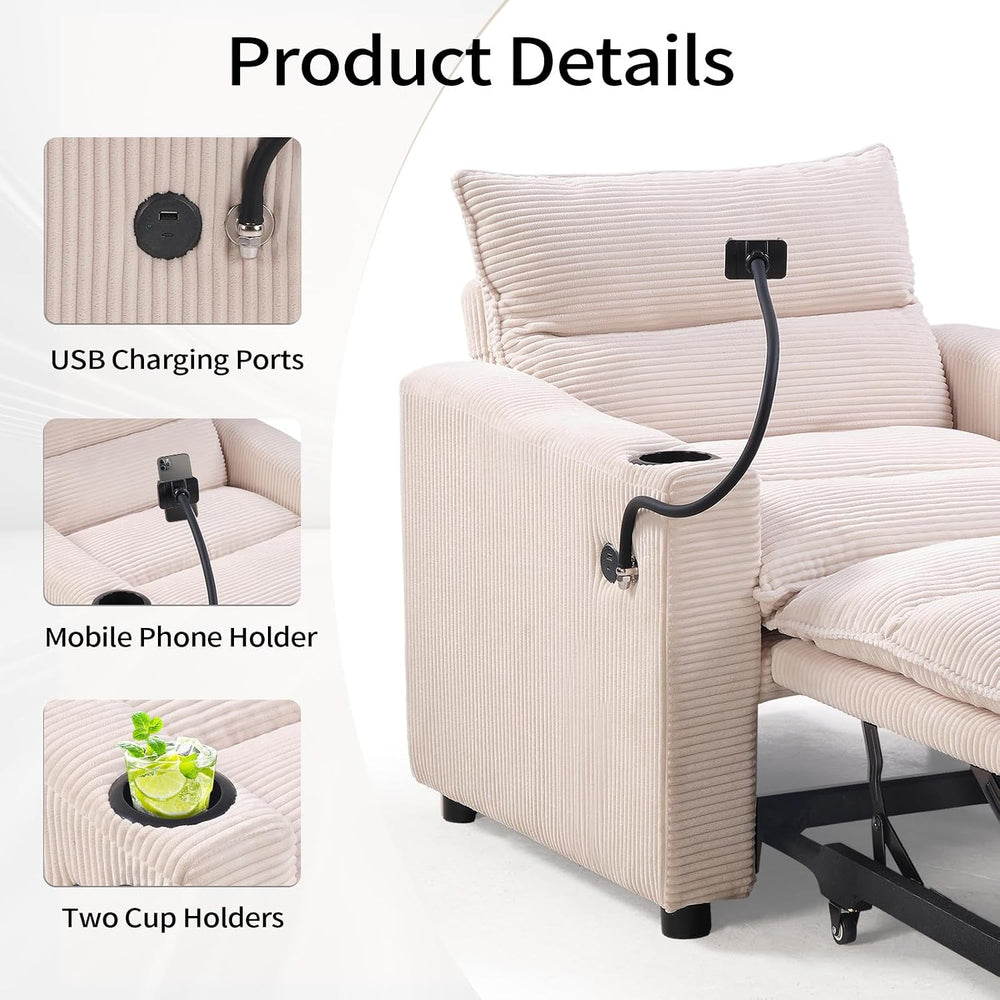 HAOMARKETS Corduroy Sleeper Sofa Bed with Cup Holders, 3-in-1 Convertible Pul...